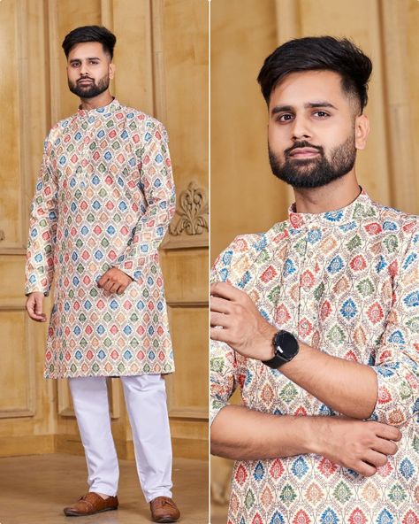 Printed Mens Kurta Pajama Set for Wedding, Bollywood Style Crochet Kurta Pajama For Men, Indian Ready to Wear Traditional Man Kurta Sherwani Traditional Man, Mens Kurta Pajama, Kurta Pajama For Men, Wedding Bollywood, Pajama For Men, Mens Kurta, Bollywood Style, Kurta Pajama, Print Pajamas