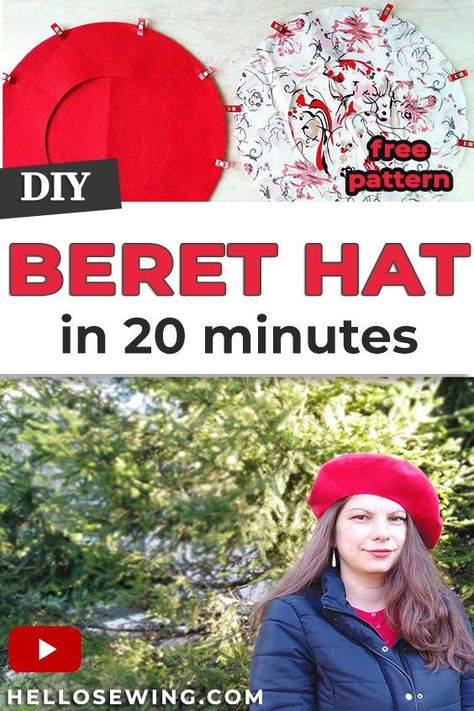 Learn how to make a beret in 20minutes. Treat yourself with a fashion accessory straight from Paris with this stylish DIY beret! This video tutorial will teach you how to make a beret quickly and easily by using a beret sewing pattern. The beret hat pattern is so simple, you can even make it yourself in minutes. Even so, it makes the entire project a whole lot easier. Diy Beret Hat Sewing Patterns, How To Make A Beret Out Of Felt, Patterns For Hats Sewing, Fleece Beret Pattern, Free Hat Sewing Patterns For Women, How To Sew A Beret, Beret Sewing Pattern Free, How To Make A Hat Out Of Fabric, Free Hat Sewing Pattern