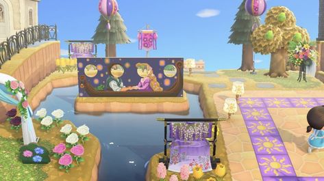 Acnh Rapunzel Design, Tangled Animal Crossing, Acnh Rapunzel, Acnh Tangled, Acnh Kidcore, Tangled Flower, Ac Ideas, Acnh Inspiration, Animals Crossing