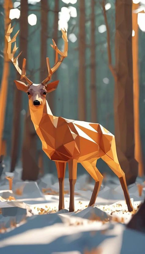 Deer in the forest, low-poly art style Health Posters, Poly Art, Polygon Art, Hanuman Wallpaper, Low Poly Art, Low Poly 3d, Animal Projects, Enchanted Forest, In The Forest