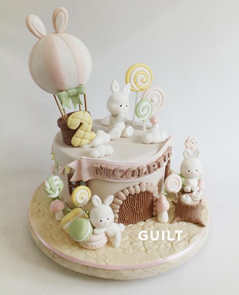 Bunny Birthday Cake, Bunny Theme, Winnie The Pooh Cake, 1st Birthday Girl Decorations, Fondant Cake Designs, Baby Birthday Decorations, Rabbit Cake, Cute Bunnies, Bunny Party