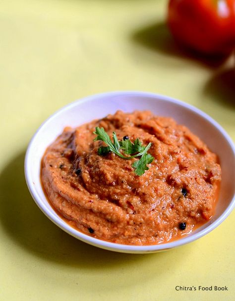 Chitra's Food Book: TOMATO CHUTNEY FOR IDLI/DOSA Tomato Chutney Recipes, Tomato Chutney For Idli, Chutney For Dosa, Bengali Fish Recipes, Chutney For Idli, Chutney Varieties, Idli Chutney, Spicy Tomato Chutney, Dosa Chutney