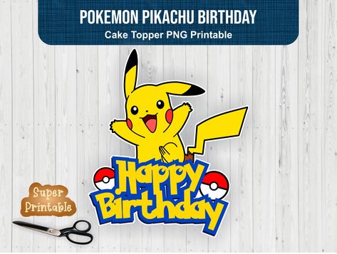 Pikachu Birthday Cake, Pikachu Birthday Party, Pikachu Background, Pikachu Birthday, Pokemon Cake Topper, Pokemon Birthday Cake, Pikachu Cake, Pokemon Cake, Happy Birthday Bunting