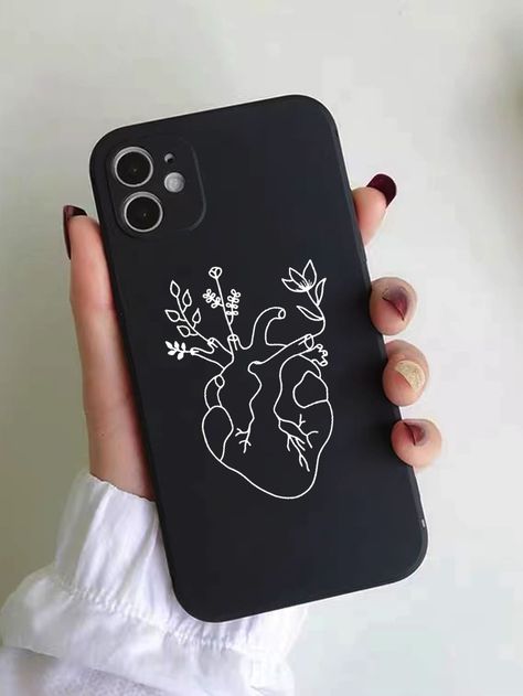 Black and White    TPU Heart Phone Cases Embellished   Phone/Pad Accessories Aesthetic Black Phone Case, Black Phone Case Aesthetic, Black And White Phone Case, Heart Phone Case, Abstract Phone Case, Disney Phone Cases, Diy Crafts Bookmarks, Heart Leaf, White Phone Case