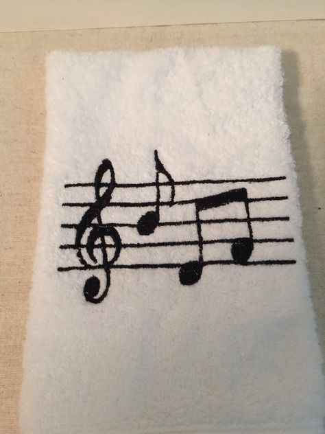 "Custom embroidered Music Notes hand towel 16\" x 26\" towel 100% cotton Made to order" Christmas Fabric Crafts, Random Designs, Sheep Crafts, Kurti Embroidery, Crochet Mask, Embroidery On Kurtis, Embroidery Tshirt, Handmade Things, Hand Embroidery Patterns Flowers