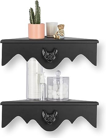 Gothic bat corner floating shelf - set of 2 🦇 by gothvanity Floating Corner Shelf, Black Wall Shelves, Home Decor For Bedroom, Wall Mounted Storage Shelves, Flying Bat, Floating Corner Shelves, Wall Mounted Storage, Wooden Floating Shelves, Shelf Wood