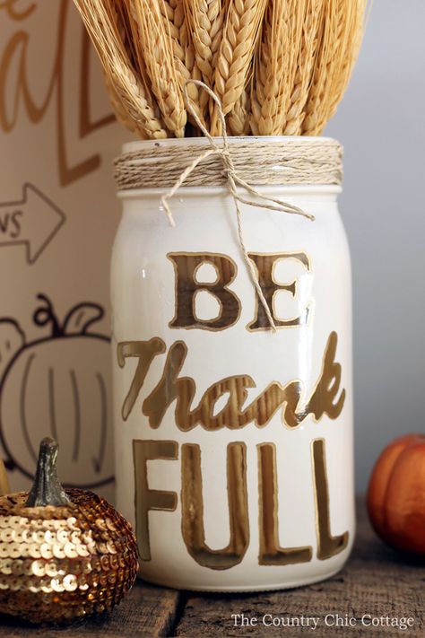 Use a mason jar, Painters paint markers, and twine to make rustic, DIY home decor for fall! Thanksgiving Mason Jar, Thanksgiving Crafts To Make, Easy Diy Thanksgiving Decorations, Fall Centerpieces Diy, Diy Thanksgiving Crafts, Easy Diy Thanksgiving, Easy Thanksgiving Crafts, Thanksgiving Decorations Diy, Country Chic Cottage