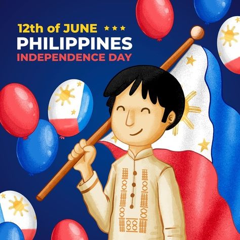 Hand drawn philippine independence day illustration Free Vector Independence Day Philippines Poster Making, Philippine Independence Day Art, Happy Independence Day Philippines, Independence Day Philippines, Philippines Quotes, Independence Day Illustration, Drawing In Circle, Independence Day Poster, Happy June