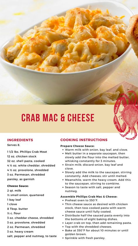 Take traditional mac & cheese to the next level with this dish, inspired by the Phillips Seafood Restaurant favorite. Made with a blend of Parmesan, provolone and cheddar cheeses and baked to perfection with your choice of crab meat, this dish is comfort food at its finest. Crab Mac And Cheese Recipe Easy, Best Macaroni And Cheese Recipes, Crab Mac And Cheese Recipe, Seafood Mac And Cheese Recipe, Crab Meals, Immitation Crab Recipes, Crab Meat Pasta, Crab Recipes Easy, Good Macaroni And Cheese Recipe