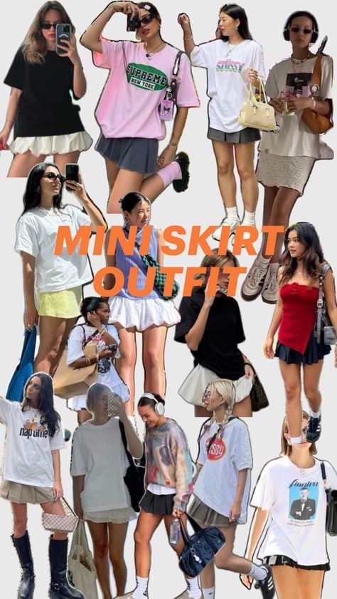 #skirtoutfit #skirtlook #skirtidea #outfit #miniskirt #fashion #girl #imjustagirl #spfw Summer Mini Skirt Outfit Casual, Mini Skirt With Tshirt, Mini Skirt Tshirt Outfit, Summer 2025 Fashion Trends, Mini Skirt And Tshirt Outfits, Tshirt Mini Skirt, Baddies Outfit Ideas, Mini Skirt Outfit Casual, Mini Skirt Outfit Aesthetic