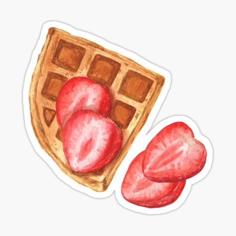 Foodie Wallpapers, Strawberries Watercolor, Strawberry Sticker, Yummy Waffles, Scrapbook Printing, Illustration Cute, Watercolor Stickers, Food Stickers, Watercolor Illustration