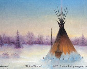 Native American Art Print, Tipi In Winter, Print from an original oil painting 5x7 8x10 11x14 signed snow teepee artwork & Wall Decor Tipi Painting, Kokopelli Art, Native American Teepee, Autumn Moon, Native American Paintings, Native American Pictures, Native American Artwork, Watercolor Pictures, American Painting