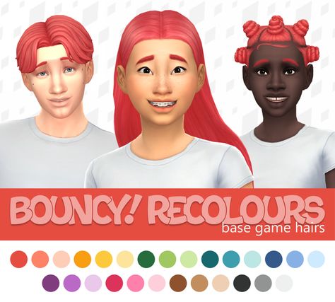 Bouncy! Recolours - Base Game Hairs | Patreon Sims 4 Cc Base Game, Sims 4 Cc Base, Aria Hair, Vampire Fangs, Masculine Feminine, Sims Hair, Ts4 Cc, Sims 4 Cc, Sims 4 Custom Content