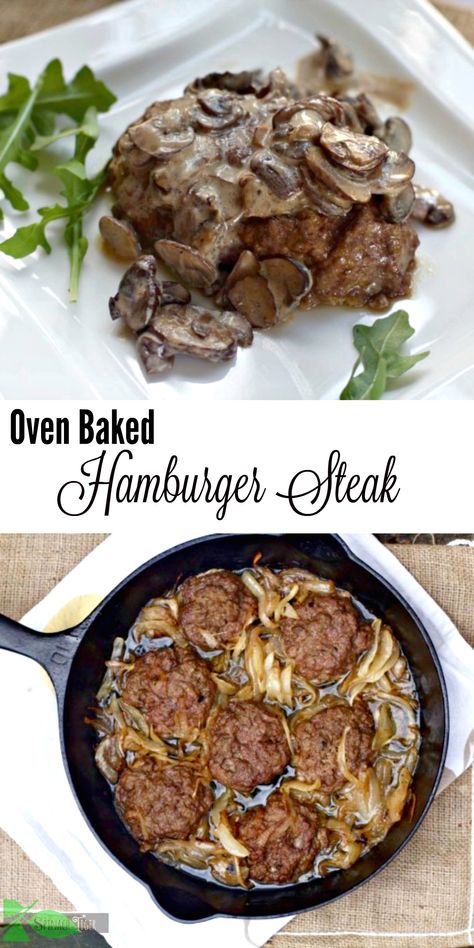 How to Make Easy Hamburger Steak Recipes Hamburger Steak In Oven, Baked Hamburger Patties, Easy Hamburger Steak, Oven Burgers, Bbq Hamburgers, Baked Hamburgers, Hamburger Steak Recipes, Hamburger Steaks, Pepper Steak Recipe