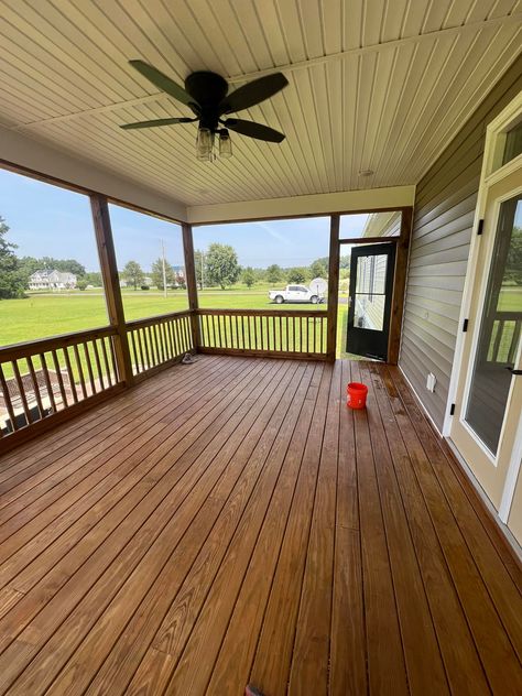 Some deck staining today Dark Stain Porch, Stain Deck Colors, Porch Stain Ideas, Stained Front Porch, Solid Stain Deck Colors, Solid Stain Deck, Stained Porch, Porch Stain, Stain Deck