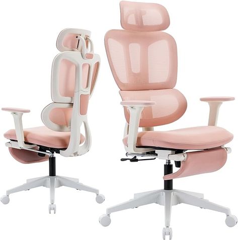 Amazon.com: Ergonomic Mesh Office Chair with Retractable Footrest - High Back Computer Chair, Lumbar Support, Adjustable Armrest and Headrest, Durable Base - Multifunctional Home Office Desk Chair for Adults : Office Products Rolling Desk Chair, Comfy Office Chair, Pink Office Chair, Rolling Desk, Ergonomic Computer Chair, Ergonomic Desk Chair, Comfortable Office Chair, Chair Swivel, Pink Office