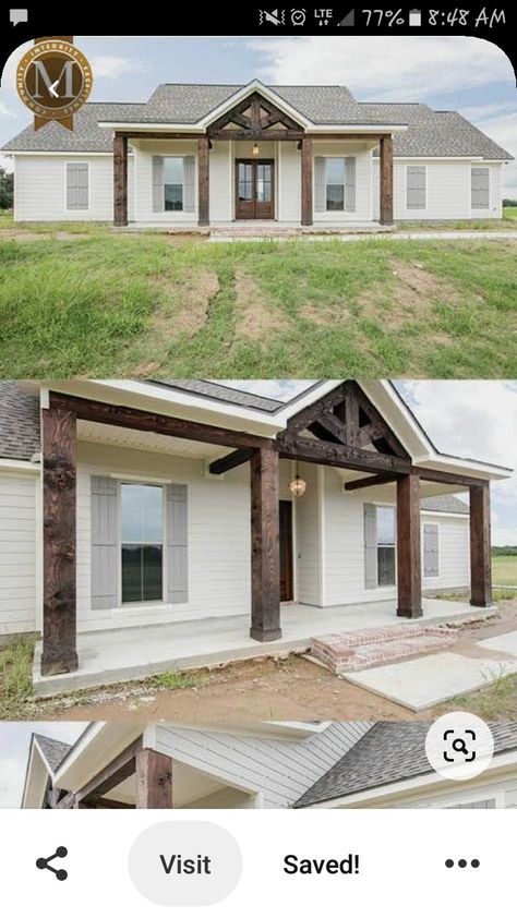 Barndominium Simple, Ranch House Remodel, Ranch House Exterior, Exterior House Remodel, House Front Porch, Porch Remodel, Barndominium Ideas Exterior, Shop Barndominium, Bedroom Barndominium