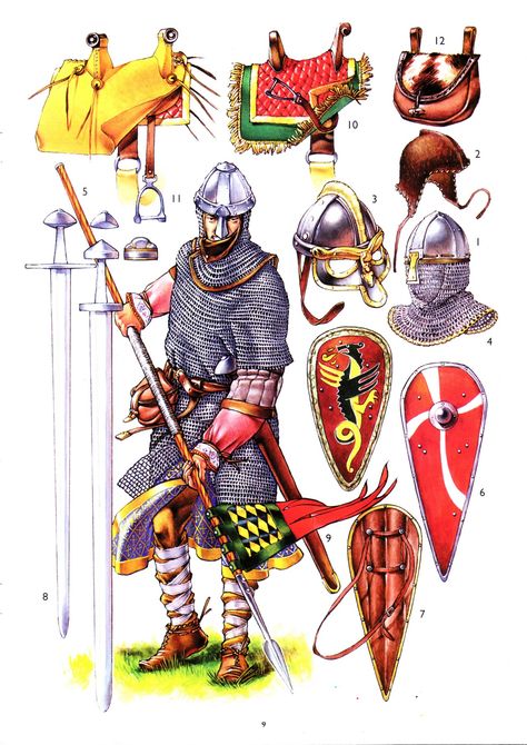 Norman knight,11th century. Norman Shield, Norman Knight, Military Illustration, Century Armor, High Middle Ages, Knight Art, Knight Armor, Medieval Period, Medieval Armor