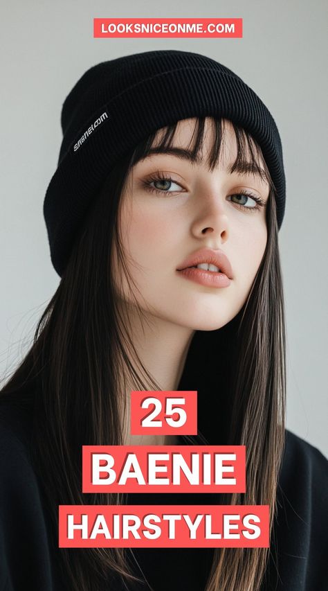 Mastering Beanie Hairstyles: 25 Simple and Stylish Ideas for Effortless Hair Days Beanie With Bob Haircut, Hairstyles With Beanies, Winter Hat Hairstyles, Beanie Hairstyles, Oc Hair, Lazy Day Hairstyles, Effortless Hair, Cute Winter Hats, Lazy Hairstyles