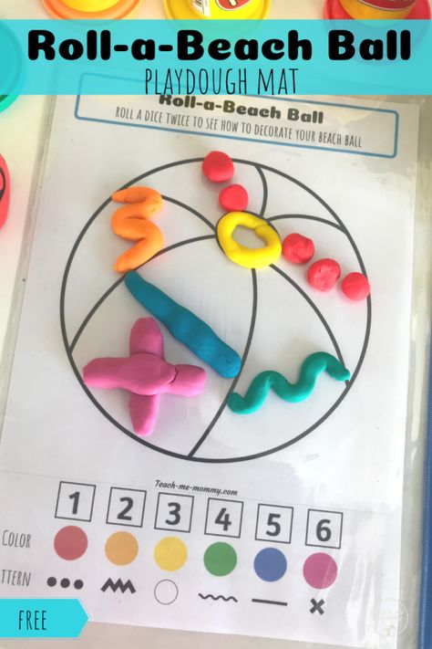 Roll-a-Beach Ball Playdough Mat, a fun Play-Doh busy activity for summer! #freeprintable #preschool #playdough Rainbow Playdough, Gratis Printables, Busy Activities, Playdough Activities, Playdough Mats, Free Printable Activities, Beach Ball, Easy Arts And Crafts, Play Doh