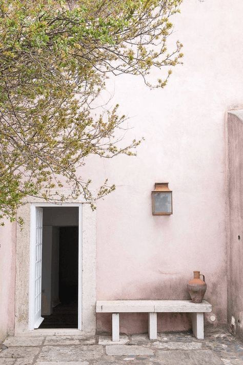 pale pink patio wall, blush pink, light pink, pink building, pink architecture, pale pink, benjamin moore pink bliss Benjamin Moore Pink, Painted Patio, Patio Wall, Best Paint Colors, Casa Exterior, Pink Wall, Pink Houses, Pink Walls, Cool Paintings