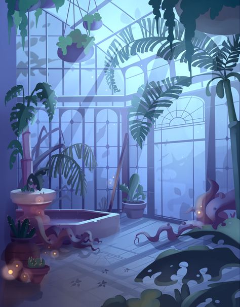 Haunted House Drawing, Spooky Background, Victorian Greenhouse, Greenhouse Interiors, Bg Design, Background Drawing, Interior Illustration, Plant Illustration, Visual Development