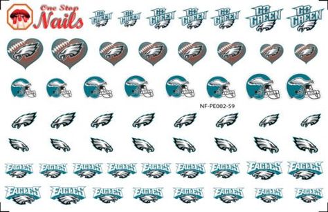 Philadelphia Eagles Nails, Eagles Nails, Light Colored Nails, Waterslide Nail Decals, Philadelphia Eagles Fans, Waterslide Paper, Light Nails, Eagles Fans, Nail Art Decals