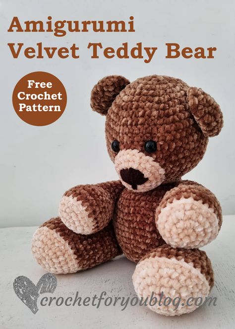 Crochet Velvet Teddy Bear Pattern Free, Crochet Velvet Animals Free Patterns, Beginner Crochet Teddy Bear Free Pattern, Chunky Crochet Teddy Bear, Small Bear Amigurumi Free Pattern, Amigurumi Free Pattern Bernat Blanket, Crochet Stuffed Bear Free Patterns, Amigurumi Velvet Free Pattern, Free Crochet Patterns Amigurumi Easy Teddy Bears