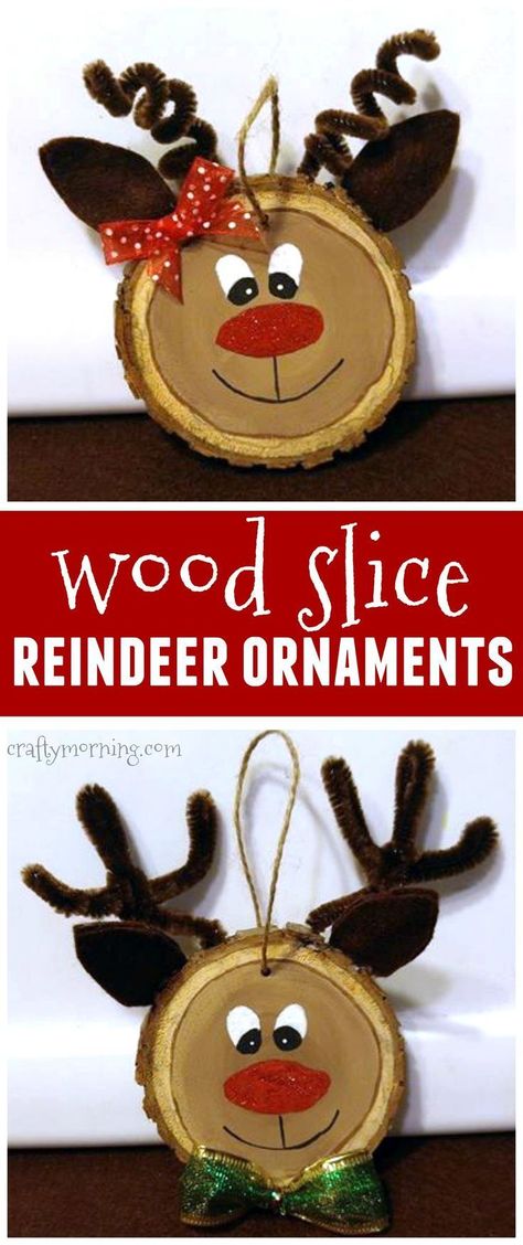 Wood Slice Reindeer, Ideas Craft, Reindeer Ornaments, Wood Slice Ornament, Christmas Ornament Crafts, Noel Christmas, Christmas Crafts For Kids, Christmas Wood, Wood Ornaments