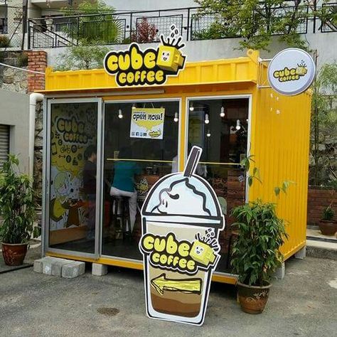 Food Stall Design, Gerobak Dorong, Juice Bar Design, Coffee Shop Concept, Small Restaurant Design, Container Cafe, Small Coffee Shop, Outdoor Restaurant Design, Bubble Tea Shop