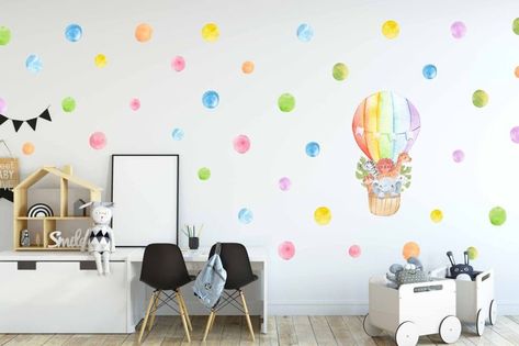 Watercolor Kids Room, Safari Animal Wall Decals, Kids Decals, Nursery Stickers, Rainbow Nursery Decor, Polka Dot Walls, Animal Wall Decals, Fabric Wall Decals, Rainbow Nursery