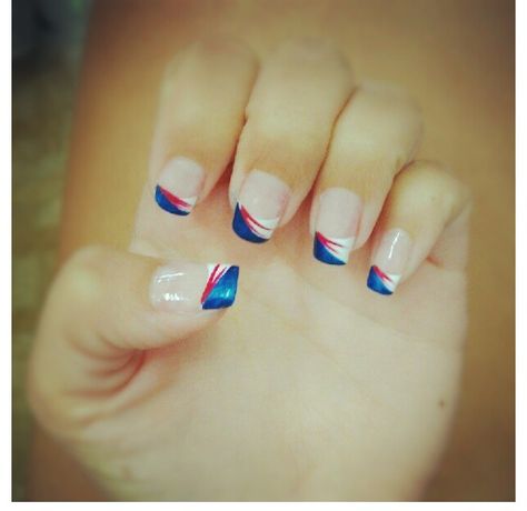 Red White Blue French Nails, White Blue French Nails, Superman Nails, Nail Design Red, Coolest Nails, Blue French Nails, Blue French Manicure, Red White Blue Nails, 4th Nails