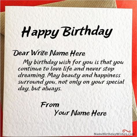 Write name on happy birthday wish card. Upload your friend photo. Generate name birthday cards pic with photo and download it for wishing birthday online. Happy Birthday Wishes With Name, Hbd Wishes, Happy Birthday Wishes For Her, Niece Birthday Wishes, Happy Birthday Wishes For A Friend, Happy Birthday Writing, Wish Birthday, Birthday Card For Friend, Birthday Card With Name