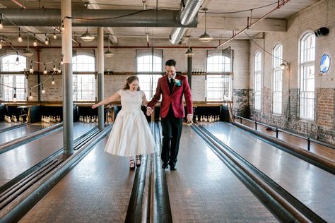 Wedding Bowling Alley, Bowling Alley Wedding Reception, Bowling Wedding Reception, Bowling Alley Engagement Pictures, Bowling Alley Wedding, Bowling Wedding, Vintage Engagement Photos, Bowling Alley, Vintage Engagement