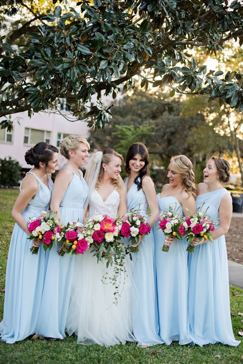 A Pink and Blue Intimate Rustic Florida Wedding Dusty Blue And Hot Pink Wedding, Dusty Blue And Magenta Wedding, Sky Blue And Pink Wedding, Blue And Pink Wedding Colors, Blue And Pink Wedding Theme, Pink And Blue Wedding Theme, Blue And Pink Wedding, Pink And Blue Wedding, Station Photography