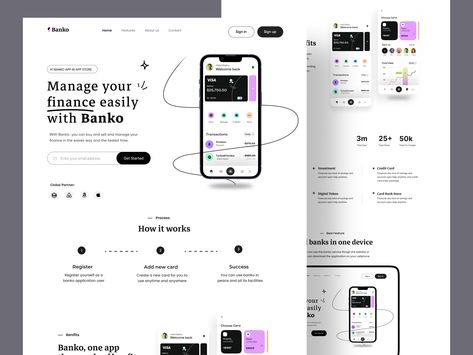 Mobile App Website Design, Fintech Website Design, Website Ui Design Inspiration, Fintech Landing Page, App Landing Page Design, Finance Landing Page, Ui Landing Page, Mobile App Landing Page, Home Page Design