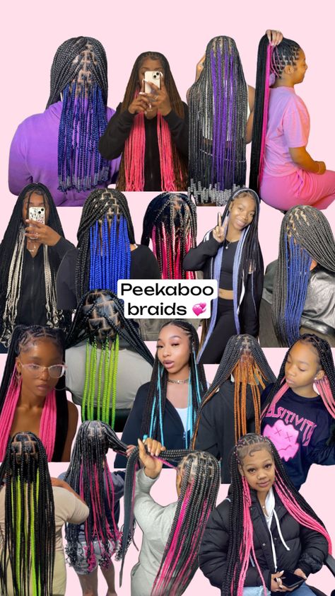 Peekaboo braids💞💞 Hairstyles For Peak A Boo Braids, Peek A Boo Box Braids Blue, Peekaboo Braids Brown, Peekaboo French Curl Braids, Peekaboo Boho Braids, Knotless Peekaboo Braids, Peekaboo Boho Knotless Braids, Peekaboo Braids With Curls, Peekaboo Braids With Beads