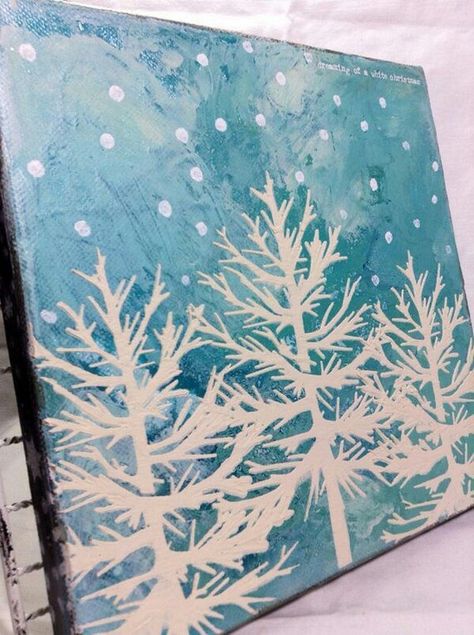 Diy Christmas Canvas, Canvas Painting Projects, Christmas Tree Canvas, Christmas Paintings On Canvas, Holiday Painting, Easy Canvas Painting, Winter Painting, Paintings On Canvas, Christmas Canvas