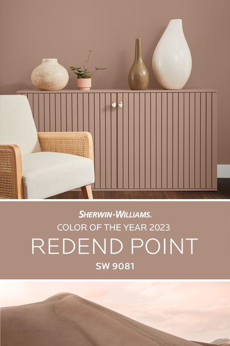 Inspired by connection, the Sherwin-Williams 2023 Color of the Year, Redend Point SW 9081, is a perfect color choice for accent walls. Tap this pin to order a removable peel & stick sample. #SWColoroftheYear #sherwinwilliams #diy #diypainting #livingroom #paint #painting #interiordesign #decor Redend Point Furniture, Redend Point Sw 9081, Sw 9081, Redend Point, Coordinating Paint Colors, Remodeling Trends, Paint Trends, Trending Paint Colors, Sherwin Williams Colors