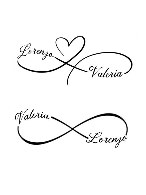 Family Name Tattoo Ideas, Husband Name Tattoos, Infinity Name Tattoo, Kids Initial Tattoos, Family Name Tattoos, Cute Sister Tattoos, Heart With Infinity Tattoo, Marriage Tattoos, Heart Tattoos With Names