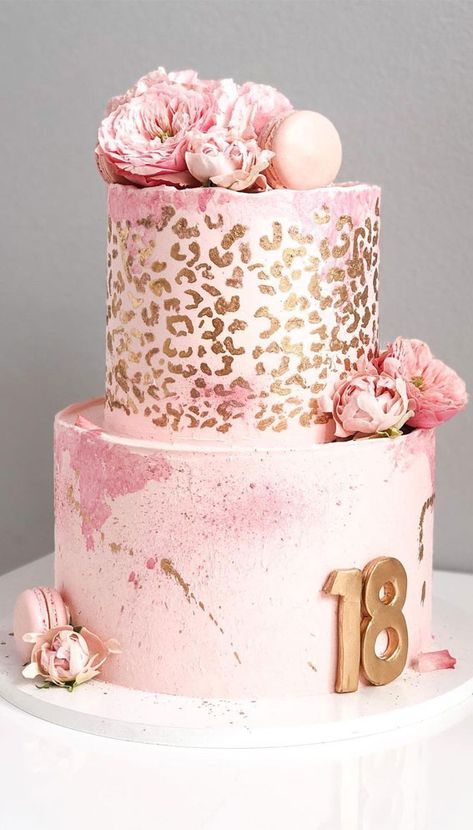 Pretty Cake Decorating Designs We've Bookmarked : Pink Leopard Birthday Cake Pink Leopard Cupcakes, Pink And Leopard Party Decorations, Pink Leopard Birthday Party Ideas, Pink Leopard Print Cake, Girls Bday Cake Ideas, 18th Bday Cake For Girl, 18th Birthday Cake Girl, Pink Cheetah Cake, Pink Leopard Cake