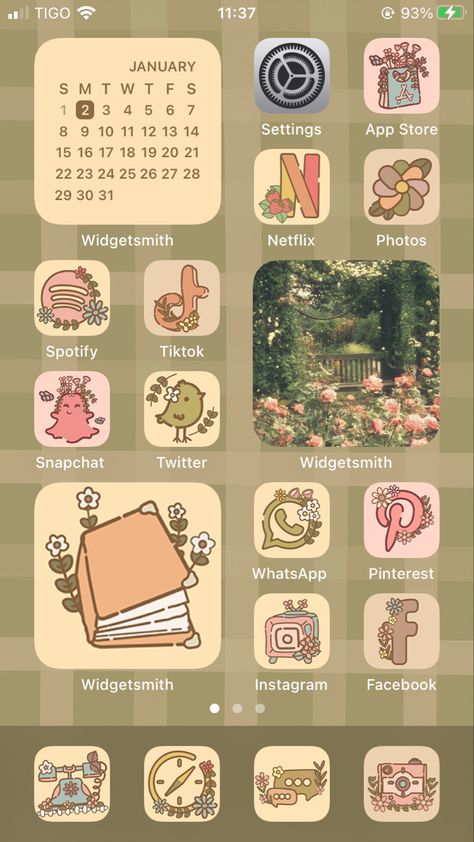 Cottagecore Home Screen Wallpaper, Aesthetic Wallpaper Icons Apps, Flowers Widgetsmith, Cottagecore Iphone Theme, Cottagecore Phone Theme, Cozy App Icons, Pink And Green Cottagecore, Phone Themes Aesthetic Ideas, Cottagecore Phone Icons