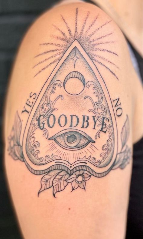 ouija board tatto, occult tattoo, witch tattoo, tattoo, witchy Ouija Board Tattoos, Quija Board Tattoo, Oujia Board Tattoos, Ouji Board Tattoo, Ouija Board Tattoo, Oracle Tattoo, Planchette Tattoo, Scarecrow Tattoo, 666 Tattoo