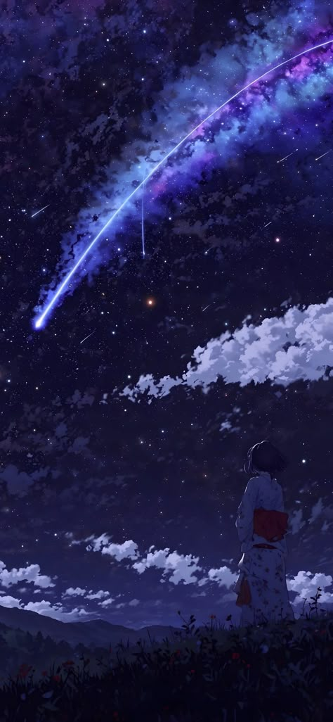 Night Sky Anime Wallpaper, Anime Night Scenery, Colorful Aesthetic Wallpaper, Google Pixel Wallpaper, Anime Night, Pixel Wallpaper, Purple Night, Fantasy Wallpaper, Sky Anime