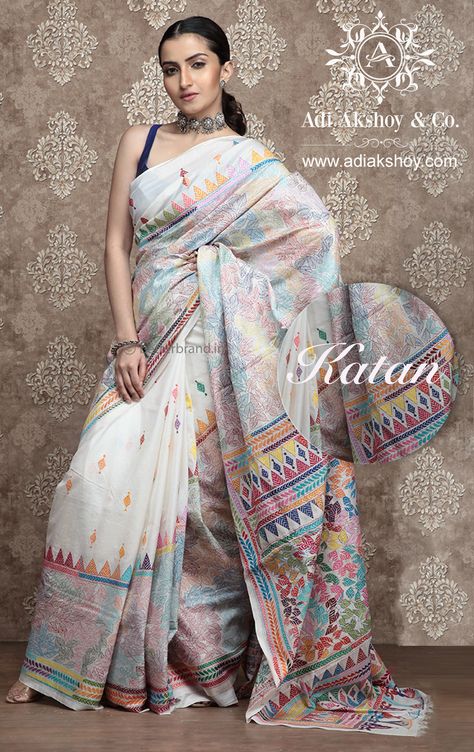 Saree Varieties, Kantha Stitch Saree, Kantha Work Sarees, Phulkari Saree, Baluchari Saree, New Fashion Saree, Katan Saree, Saree Tassels Designs, Saree Work