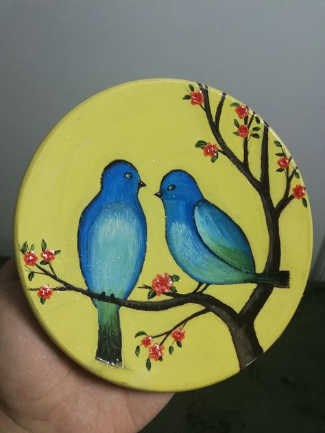 #art #drawing #painting #plateart #acrylic #acrylicpainting #bird Bird Nest Painting, Easy Scenery Drawing, Cute Easy Paintings, Hanging Crafts, Painted Ceramic Plates, Circle Canvas, Plate Ideas, Craft Board, Rangoli Ideas