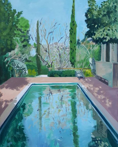 Dan Shomrony on Instagram: “Oil on canvas #art #artist #landscapepainting #out #garden #painting #paint #color #oilcolor #oilpainting #pool #poolpainting” Pool Acrylic Painting, Swimming Pool Painting, Pool Painting, Inside Pool, Pool Paint, Garden Painting, Ap Art, Blue Painting, Water Painting