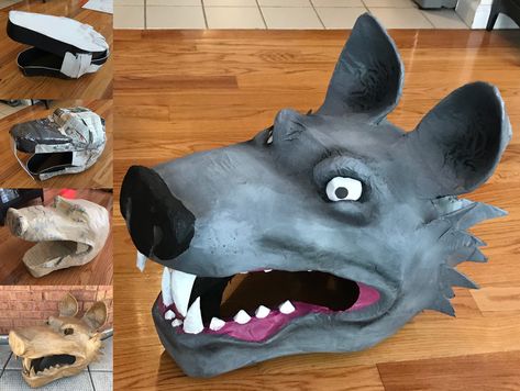 Paper mache wolf mask! Mascara Papel Mache, Cardboard Mask, Mask For Halloween, Wolf Hat, Halloween Kids Costumes Girls, Paper Mache Mask, Making Paper Mache, Paper Mache Animals, Wolf Mask