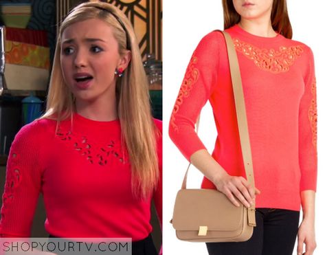 Jessie Fashion, Clothes, Style and Wardrobe worn on TV Shows | Shop Your TV Channel Clothes, Jessie Emma, Red Knitted Sweater, Disney Jessie, Emma Ross, Pll Fashion, Embroidery Red, Hanna Marin, Ashley Benson