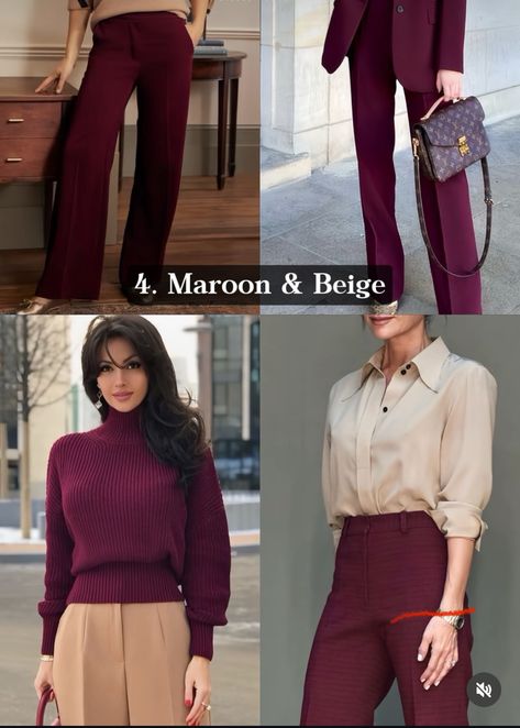 Burgundy Top Outfit Work, Maroon Color Combinations Outfits, Burgundy Blazer Outfit Woman, Burgundy Blazer Outfit, Burgundy Top Outfit, Burgundy Fits, Maroon Outfits, Burgundy Trousers, Autumn Skin